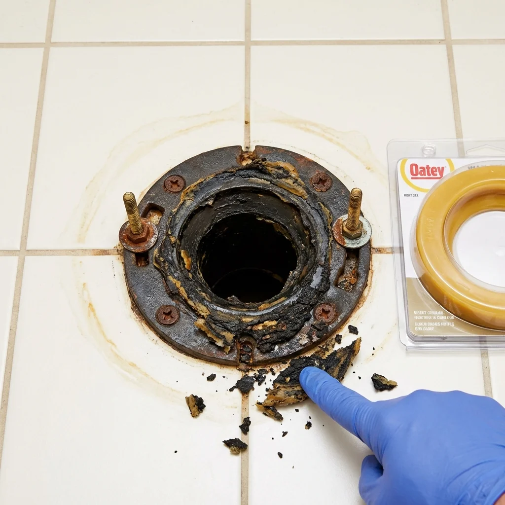 Failed wax ring showing water seepage at the base of a toilet in a Kettle Falls, WA home